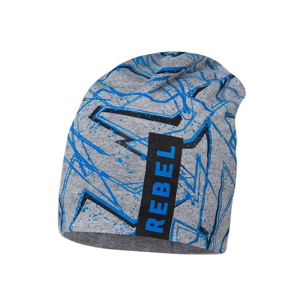 BROEL chlapecká čepice šedá Karol nápis rebel modrá - 51 cm