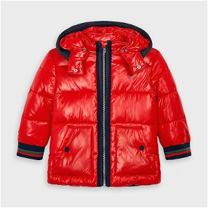 MAYORAL chlapecká zimní bunda s kapucí na patenty červená - 104 cm