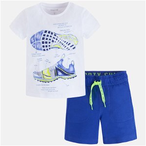 MAYORAL chlapecký set kraťasy a tričko s krátkým rukávem a potiskem Boty - bílo modrý - 122 cm