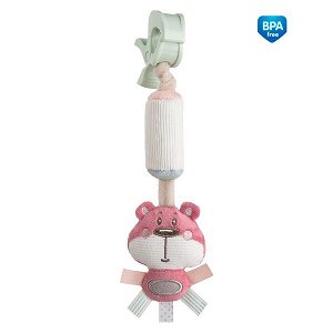 CANPOL BABIES Plyšová hračka se zvonečkem a klipem PASTEL FRIENDS růžový medvídek