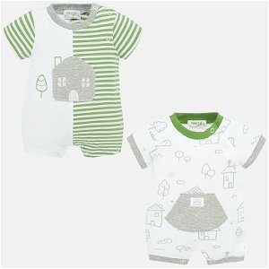 MAYORAL chlapecký set 2 krátké overaly zelené pruhy, bílé s šedými obrázky - 60 cm