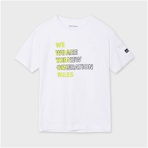 MAYORAL chlapecké tričko KR s neon nápisem, bílá - 128 cm