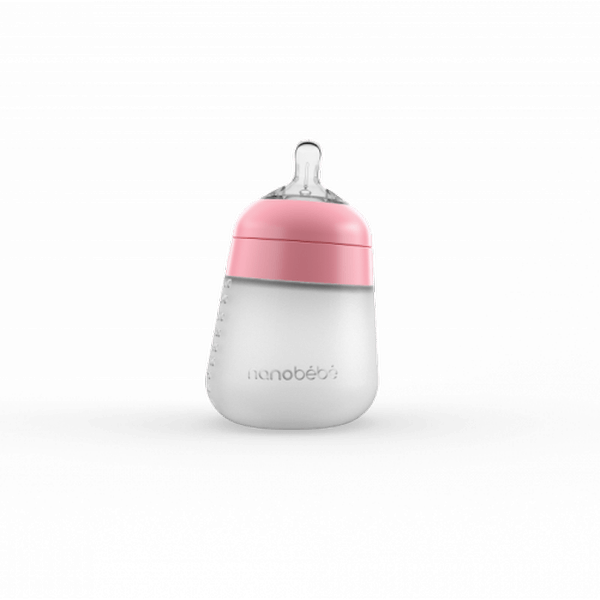 NANOBÉBÉ Silikonová dětská láhev Flexy 270 ml růžová