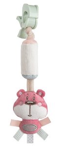 Canpol babies Plyšová hračka se zvonečkem a klipem PASTEL FRIENDS-Růžový medvídek