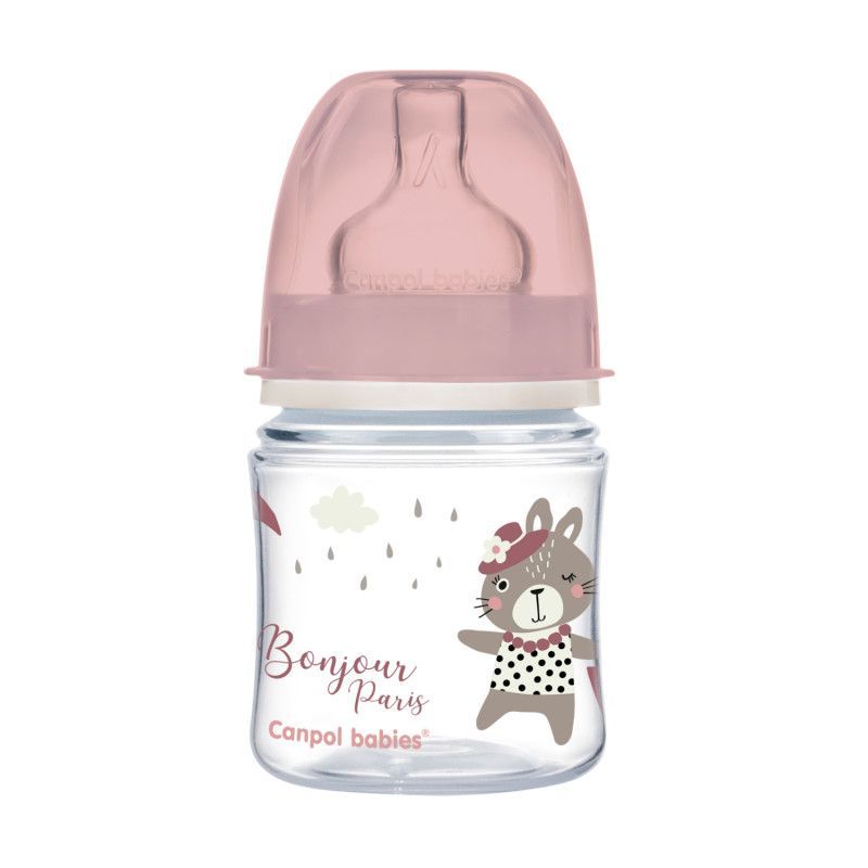 Canpol babies lahev se širokým hrdlem BONJOUR PARIS 120ml-růžová