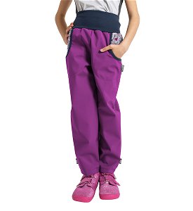 Unuo, Dětské softshellové kalhoty s fleecem Basic, Ostružinová, Louka Velikost: 98/104, vel. 104/110