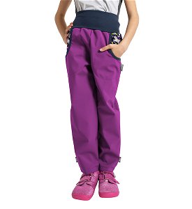Unuo, Dětské softshellové kalhoty s fleecem Basic, Ostružinová, Jednorožci Velikost: 104/110, vel. 116/122