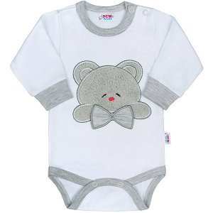 Luxusní kojenecké body s dlouhým rukávem New Baby Honey Bear s 3D aplikací, vel. 80 (9-12m), Bílá