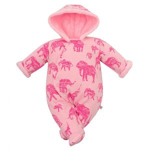 Zimní kojenecká kombinéza s kapucí Baby Service Sloni růžová, vel. 68 (4-6m), Růžová