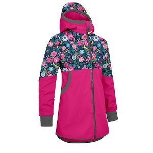 Unuo, Dívčí softshellový kabát s fleecem Street, Fuchsiová, Květinky Velikost: 98/104, vel. 104/110