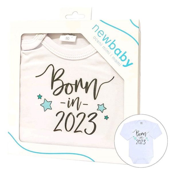 Body s potiskem New Baby Born in 2023 - dárkové balení, vel. 62 (3-6m), Bílá