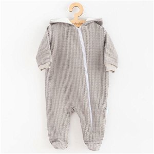 Kojenecký mušelínový overal s kapucí New Baby Comfort clothes šalvějová, vel. 62 (3-6m), šedá