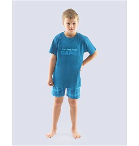 GINA dětské pyžamo krátké chlapecké, šité, s potiskem Pyžama 2021 69002P  - šalvěj lahvová 140/146, vel. 140/146, petrolejová dunaj