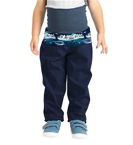 Unuo, Batolecí softshellové kalhoty s fleecem Basic, Tm. Modročerná, Tučňáci Velikost: 80/86, vel. 98/104