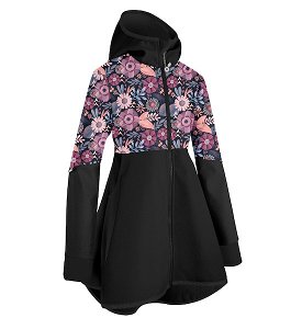 Unuo, Dívčí softshellový kabát s fleecem Romantico, Černá, Kouzelné květiny Velikost: 116/122, vel. 158/164