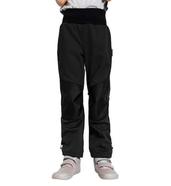 Unuo, Dětské softshellové kalhoty s fleecem pružné Flexi, Černá, Černá Velikost: 98/104, vel. 128/134