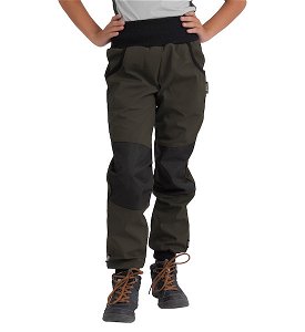 Unuo, Dětské softshellové kalhoty s fleecem Street Strong, Tm. Khaki Velikost: 98/104, vel. 116/122