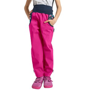 Unuo, Dětské softshellové kalhoty s fleecem Basic, Fuchsiová, Květinky Velikost: 116/122, vel. 122/128
