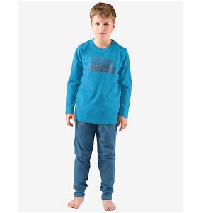 GINA dětské pyžamo dlouhé chlapecké, šité, s potiskem Pyžama 2022 69003P  - měsíc petrolejová 140/146, vel. 140/146, měsíc petrolejová