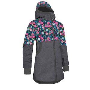 Unuo, Dívčí softshellový kabát s fleecem Street, Žíhaná Antracitová, Květinky Velikost: 104/110, vel. 134/140