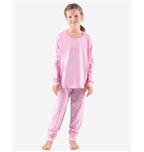 GINA dětské pyžamo dlouhé dívčí, šité, s potiskem Pyžama 2022 29007P  - aqua akvamarín 140/146, vel. 152/158, cukrová fruktóza