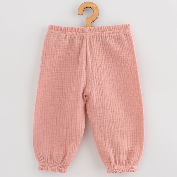 Kojenecké mušelínové kalhoty New Baby Feeling šalvějová, vel. 56 (0-3m), Růžová