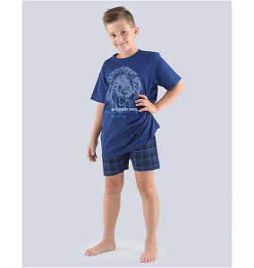 GINA dětské pyžamo krátké chlapecké, šité, s potiskem Pyžama 2018 79062P  - tm. modrá atlantic 140/146, vel. 140/146, tm. modrá atlantic