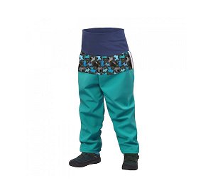 Unuo Batolecí softshellové kalhoty s fleecem, Sv. Smaragdová, Pejsci, vel. 92/98, modro-zelená