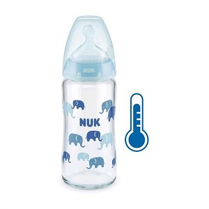 Skleněná kojenecká láhev NUK New Classic 240 ml modrá, Modrá