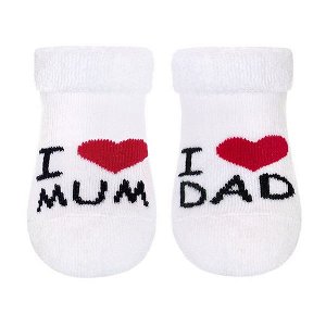 Kojenecké froté ponožky New Baby bílé I Love Mum and Dad, vel. 56 (0-3m), Bílá