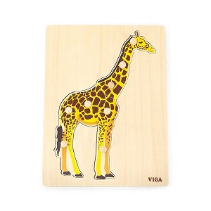 Dětské dřevěné puzzle vkládačka Montessori Viga Žirafa, Multicolor