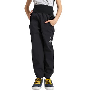 Unuo, Dětské softshellové kalhoty s fleecem Basic, Černá Velikost: 98/104, vel. 104/110