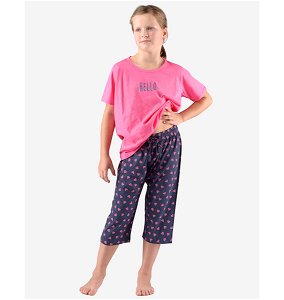 GINA dětské pyžamo ¾ dívčí, 3/4 kalhoty, šité, s potiskem Pyžama 2022 29010P  - třešňová sv. šedá 140/146, vel. 140/146, purpurová lékořice