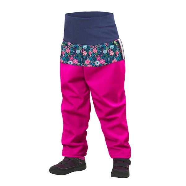 Unuo, Batolecí softshellové kalhoty s fleecem, Fuchsiová, Květinky Velikost: 92/98, vel. 92/98
