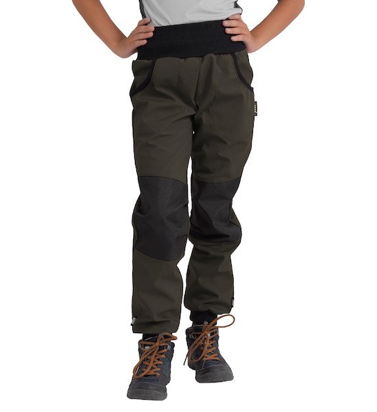 Unuo, Dětské softshellové kalhoty s fleecem Street Strong, Tm. Khaki Velikost: 98/104, vel. 134/140