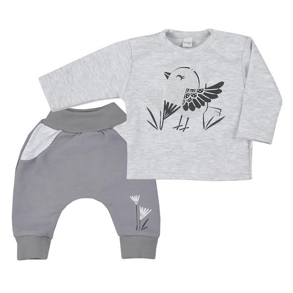 Kojenecké bavlněné tepláčky a tričko Koala Birdy tmavě růžové, vel. 56 (0-3m), šedá