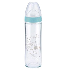 Skleněná kojenecká láhev NUK New Classic 240 ml modrá, Modrá