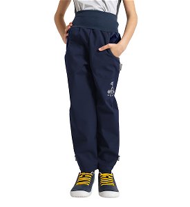 Unuo, Dětské softshellové kalhoty s fleecem Basic, Tm. Modročerná Velikost: 98/104, vel. 128/134