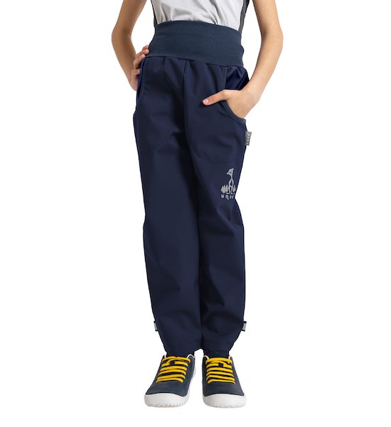 Unuo, Dětské softshellové kalhoty s fleecem Basic, Tm. Modročerná Velikost: 98/104, vel. 128/134