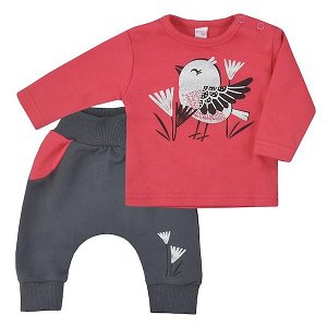 Kojenecké bavlněné tepláčky a tričko Koala Birdy tmavě růžové, vel. 62 (3-6m), Růžová