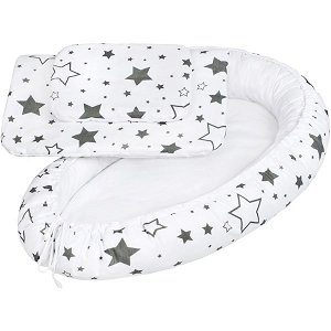 Luxusní hnízdečko s peřinkami pro miminko New Baby hvězdy šedé, Bílá