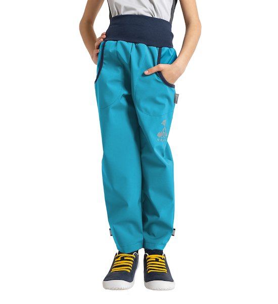 Unuo, Dětské softshellové kalhoty bez zateplení Basic, Smaragdová Velikost: 98/104, vel. 110/116