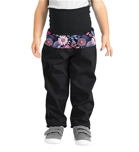 Unuo, Batolecí softshellové kalhoty s fleecem Basic, Černá, Kouzelné květiny Velikost: 80/86, vel. 80/86