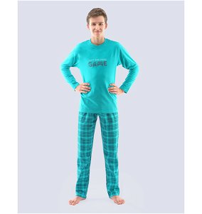 GINA dětské pyžamo dlouhé chlapecké, šité, s potiskem Pyžama 2021 69001P  - šalvěj lahvová 140/146, vel. 140/146, šalvěj lahvová