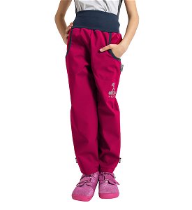 Unuo, Dětské softshellové kalhoty bez zateplení Basic, Tm. Růžová Malinová Velikost: 104/110, vel. 110/116