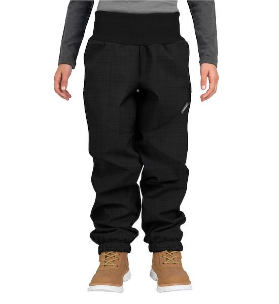 Unuo, Dětské softshellové kalhoty s beránkem Light, Černá Žíhaná Velikost: 98/104, vel. 146/152