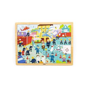Dřevěné puzzle 48 dílků Viga Hasiči, Multicolor