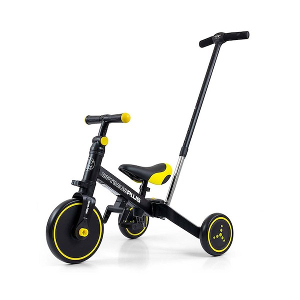 Dětská tříkolka 4v1 Milly Mally Optimus Plus s vodící tyčí grey, černá
