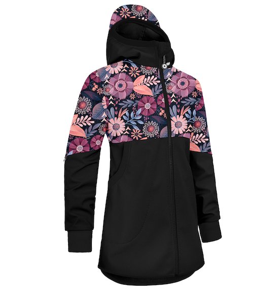Unuo, Dívčí softshellový kabát s fleecem Street, Černá, Kouzelné květiny Velikost: 110/116, vel. 116/122