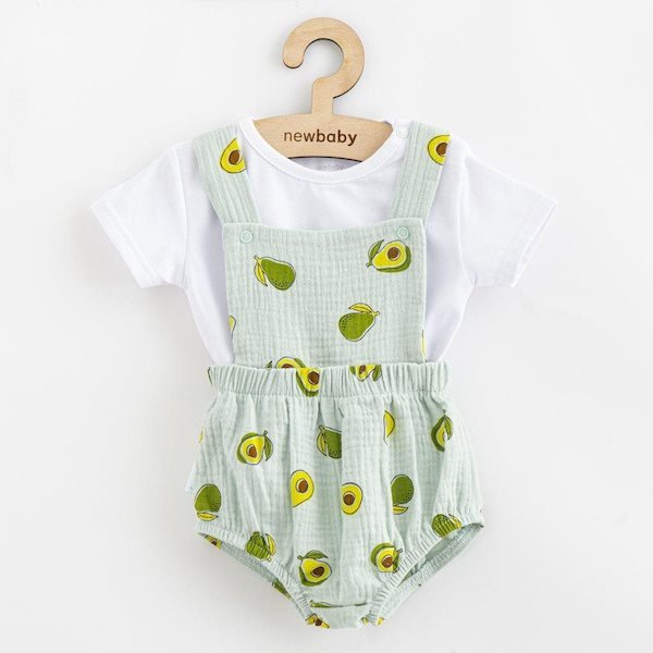 Mušelínový kojenecký set Kraťasy a Tričko New Baby Avocado, vel. 74 (6-9m), Zelená